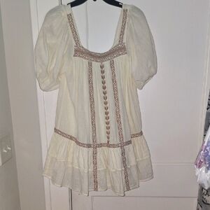 Elegant Cream Mini Dress with Embroidered Details